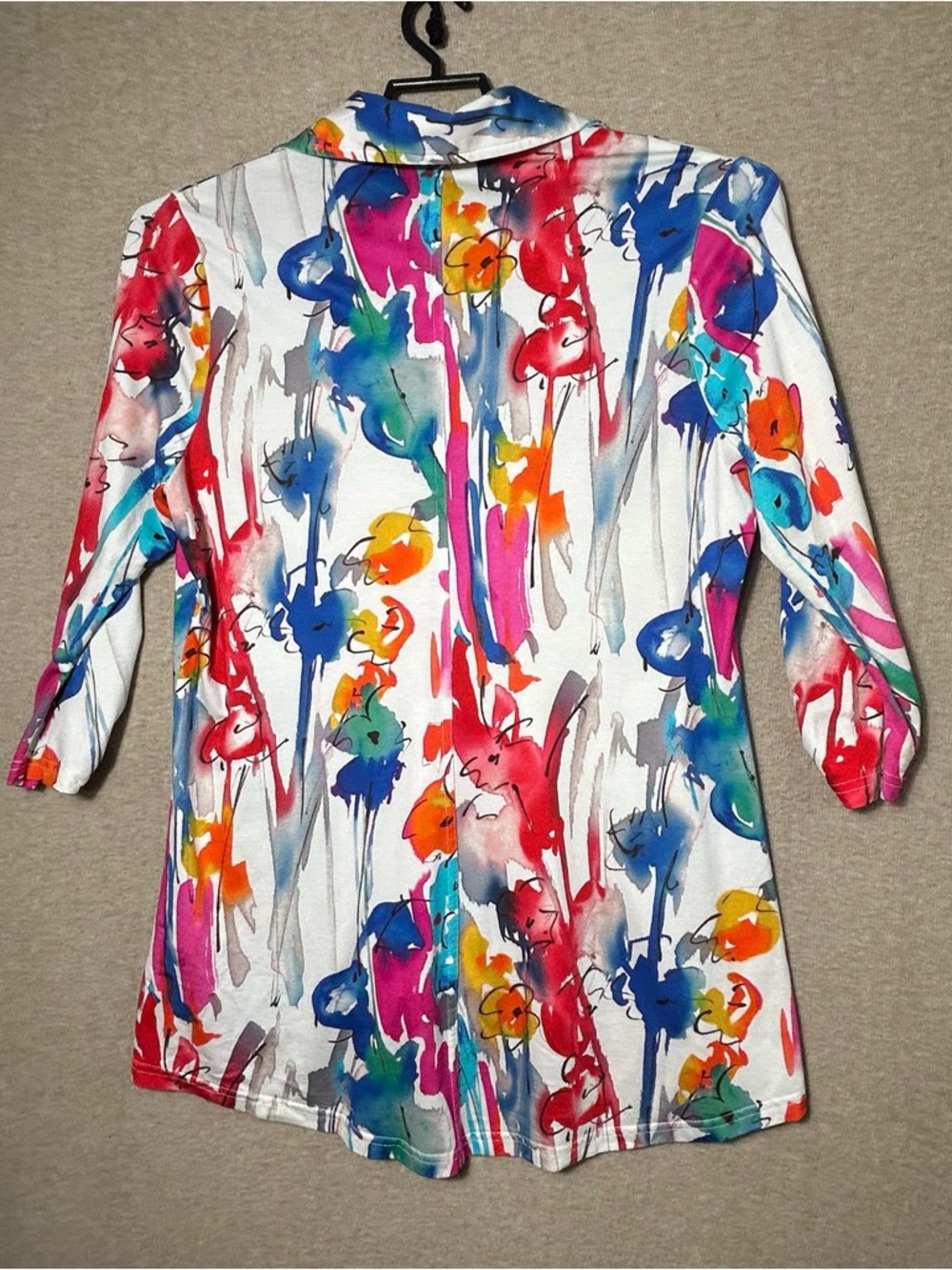 SNOSKINS Shirt Womens XL 3/4 Ruched Sleeves Colorful Watercolor Floral Tunic - Picture 5 of 12